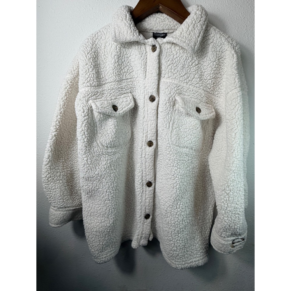 32 Degrees Heat Women Shacket White XL/XXL Sherpa Fleece Button Up Jacket Cozy